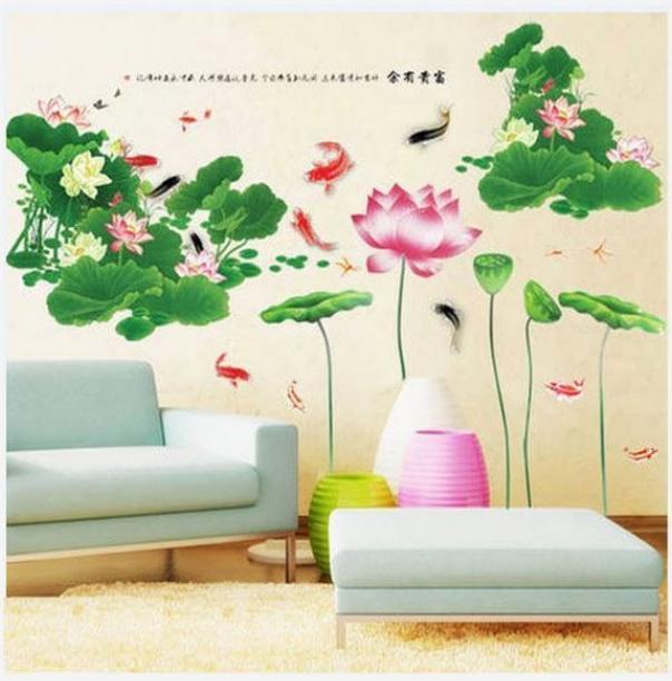 Bộ combo decal ghép đôi trang trí - sen đậm lớn kết hợp sen hồng