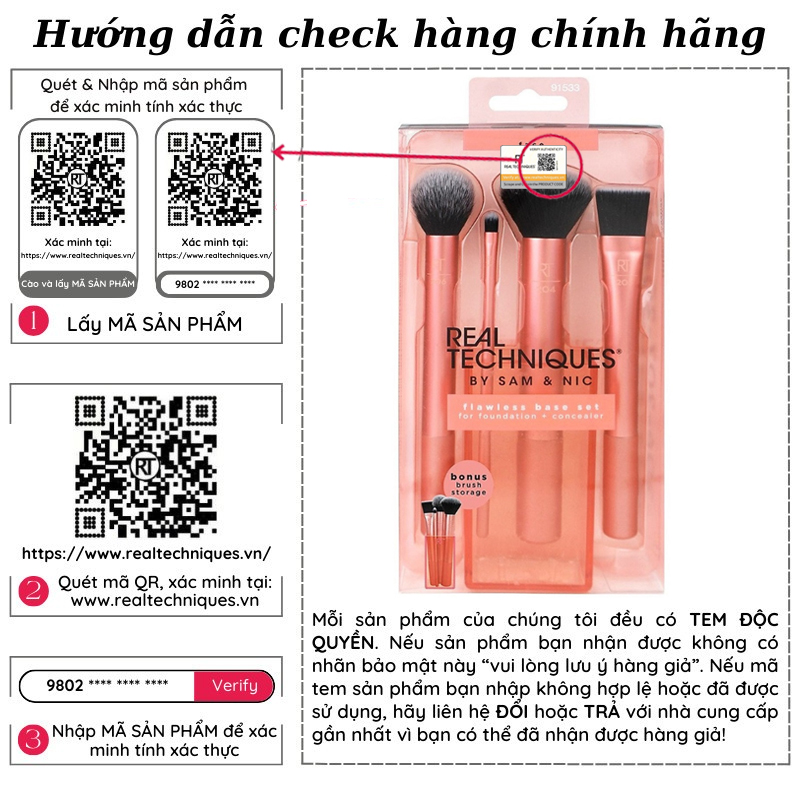 Bộ Cọ 4 Cây Kèm Khay Đựng - REAL TECHNIQUES Flawless Base Set