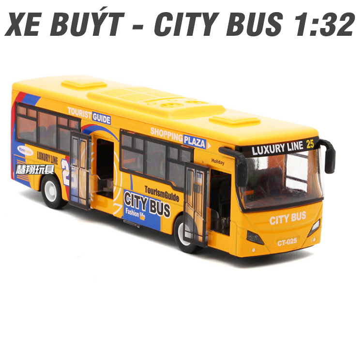 Mô hình xe buýt bằng sắt tỉ lệ 1:32 có âm thanh và đèn xe bus chạy cót đồ chơi trẻ em