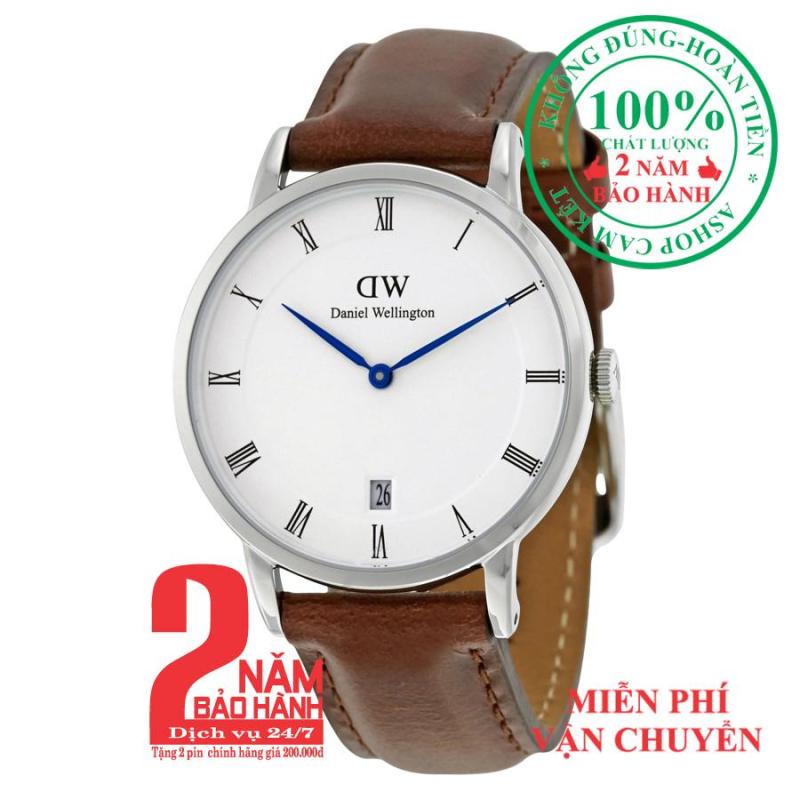 Đồng hồ nữ Daniel WelIington Dapper St Mawes -size 34mm - Màu Bạc (Silver), mặt trắng (White), dây da nâu, DW00100095