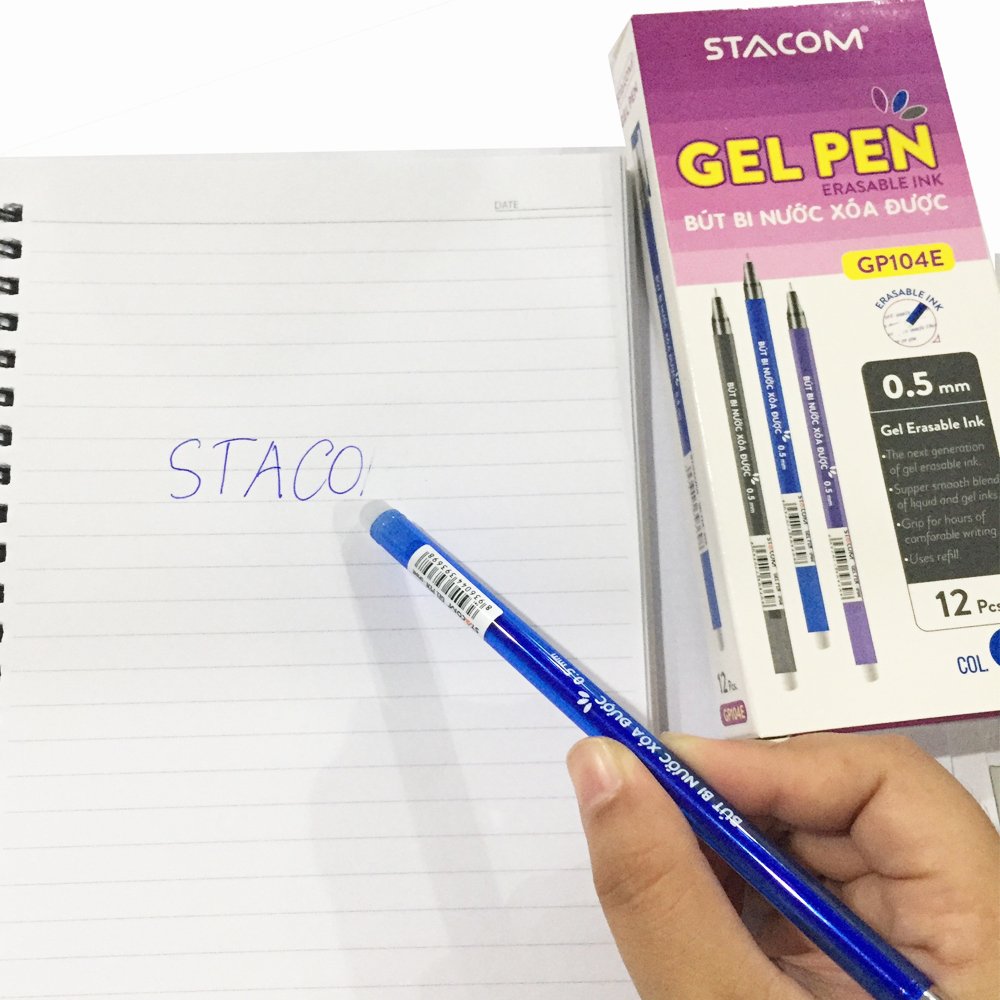 Bút bi gel xóa được đầu bi 0.5mm stacom - GP104E [3 màu mực xanh/đen/tím]