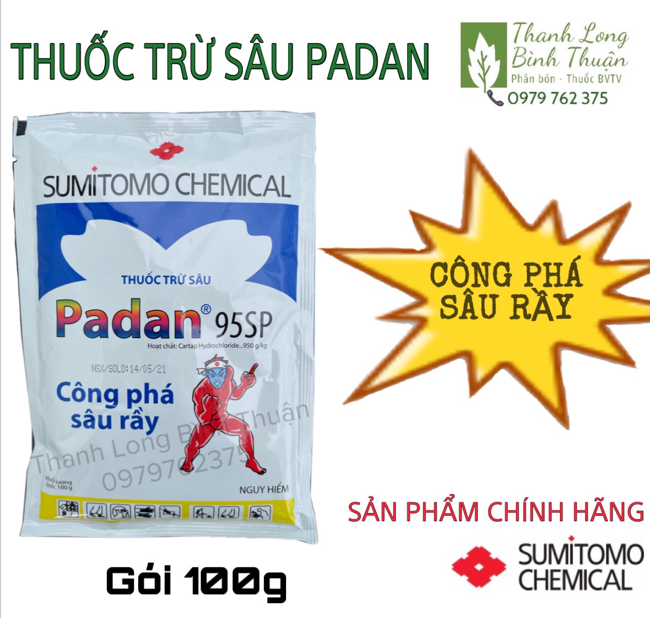 Thuốc trừ sâu đục thân padan 95sp - công phá sâu rầy - gói 100g sumitomo vietnam