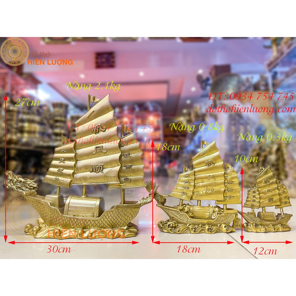 Thuyền Buồm Đầu Rồng Bằng Đồng Phong Thủy 3 Cỡ