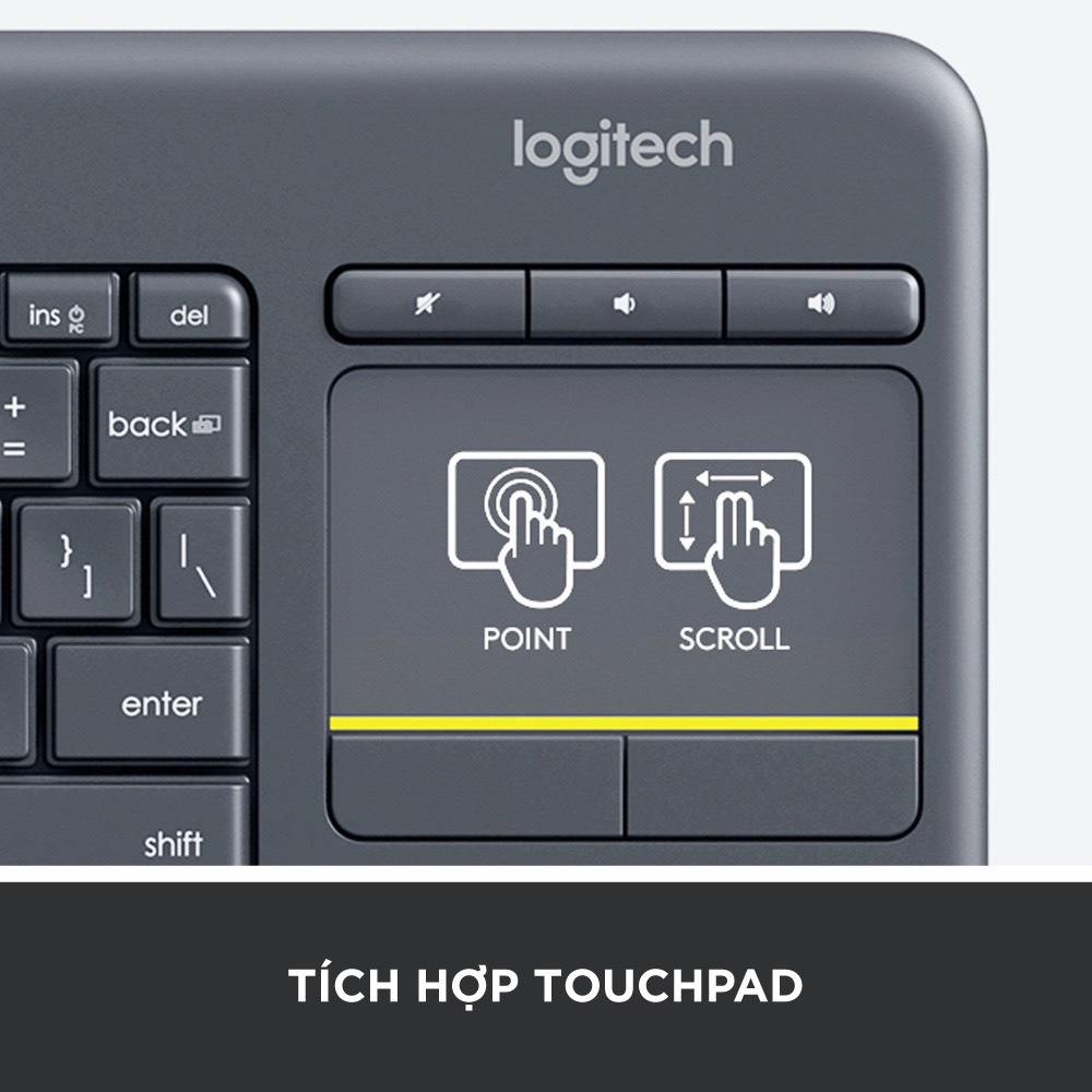 Bàn Phím không dây Logitech tích hợp Touchpad K400 Plus