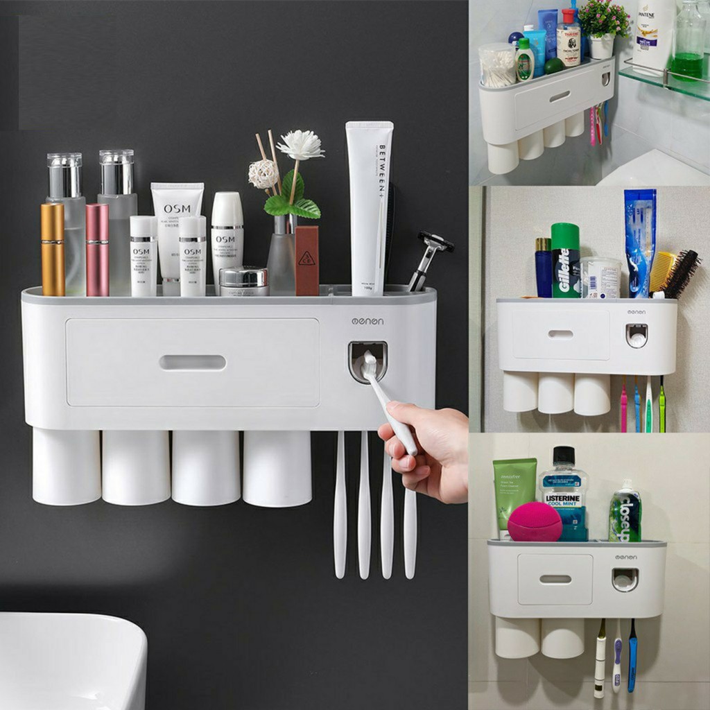 BÁO GIÁ Kệ Nhựa Để Bàn Chải Đánh Răng | Shopee Lazada Sendo Tiki mới nhất 62 Kệ để đồ nhà tắm từ tính 1 cốc, 2 cốc, 3 cốc, 4 cốc - Bộ nhả kem đánh răng siêu tiện lợi sang trọng, vật liệu nhựa ABS siêu bền, Kệ để đồ phòng tắm tự nhả kem đánh răng RAPDECOR