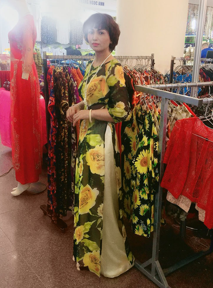 ÁO DÀI HOA KÈM QUẦN MAY SẴN