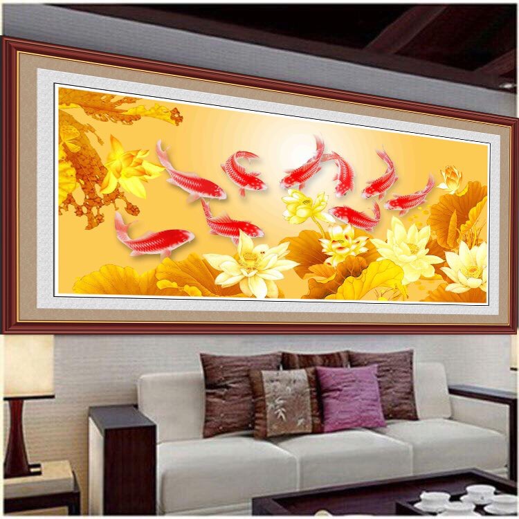 Tranh treo tường Cửu Ngư Quần Hội/Gỗ MDF Hàn Quốc chống ẩm mốc, mối mọt CNQH