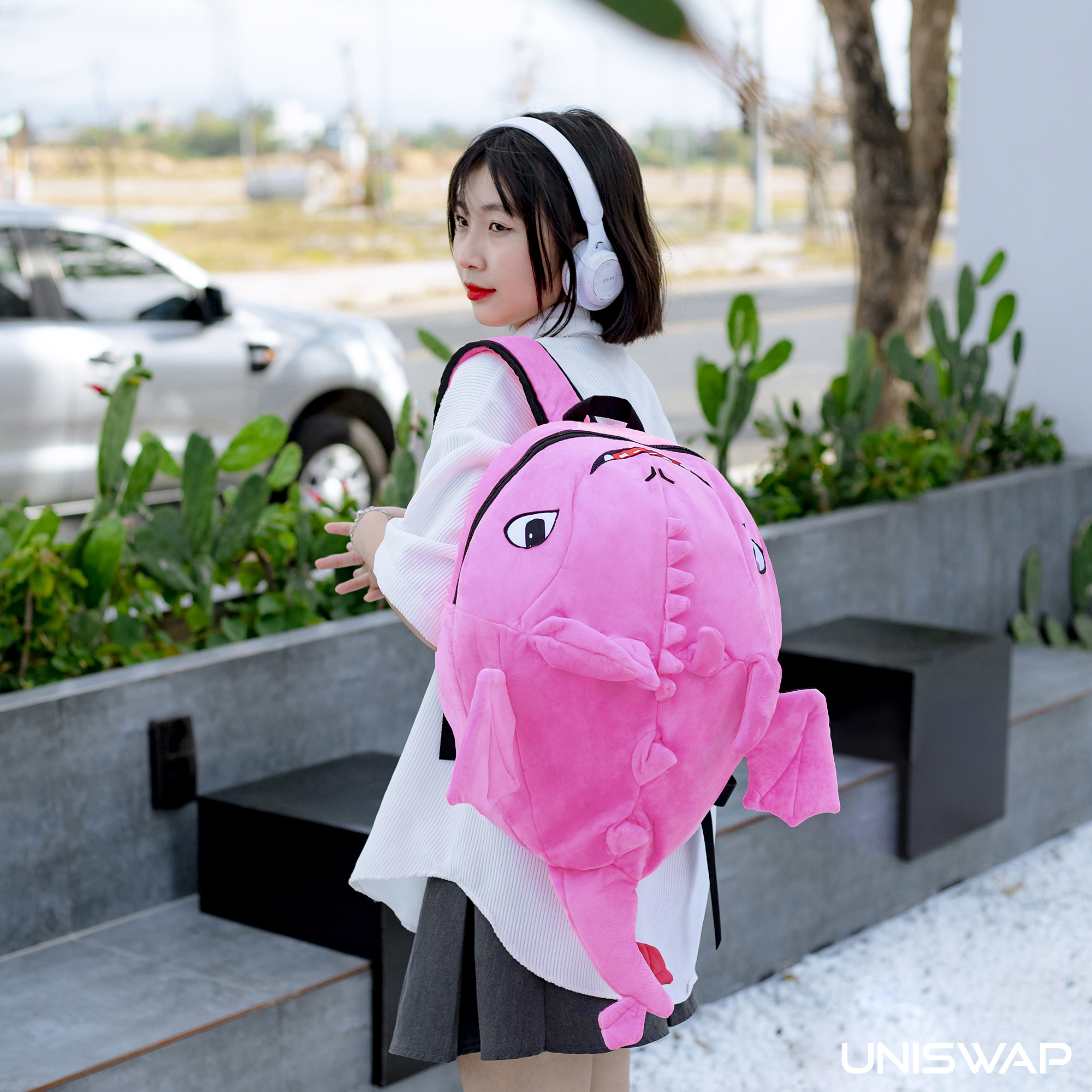 Balo rồng màu hồng vải nhung mềm mịn siêu cute đi học,đi chơi,đi phượt đều được