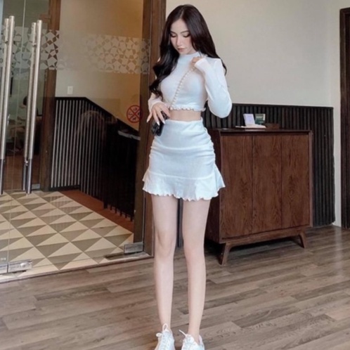 Sét bộ nữ 2 món chân váy đuôi cá + áo tay dài (váy có quần trong)