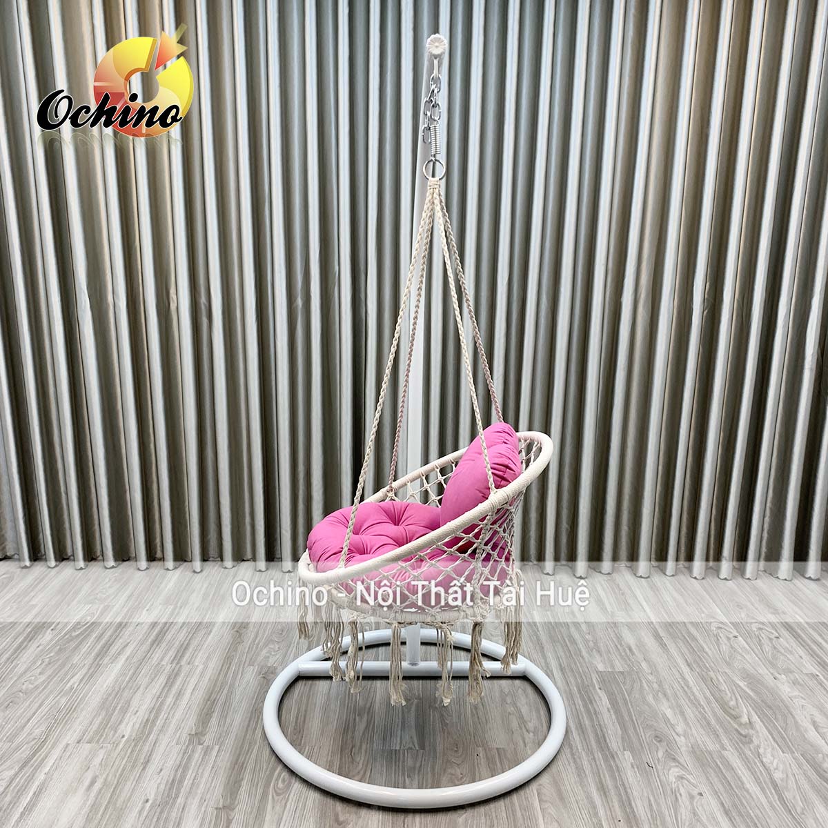 ( FREE SHIP ) Xích Đu Macrame Bắc Âu Đan Dây (Gồm cả Cần Treo và Đệm Gối trái tim)