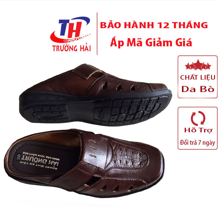 Dép nam bít mũi rọ da bò cao cấp THBM056