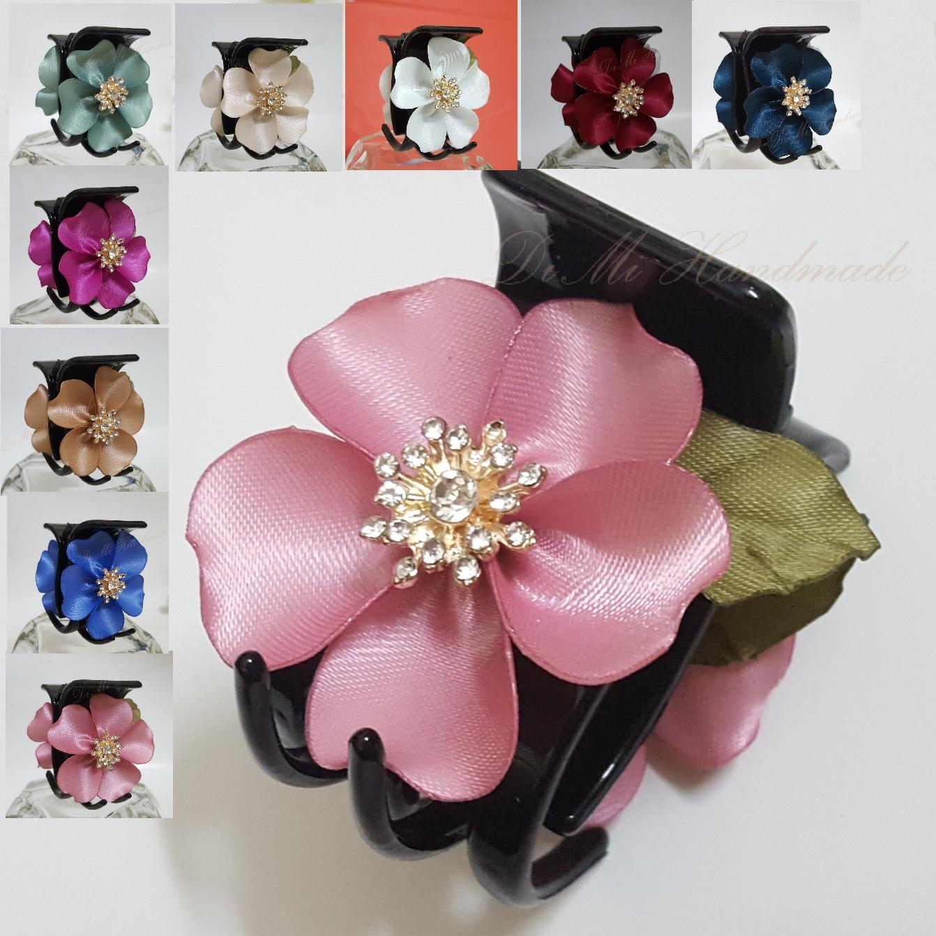 Kẹp tóc hoa handmade, kẹp càng cua 5 răng DiMi-16