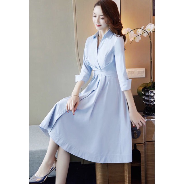 Đầm xanh cột chéo eo