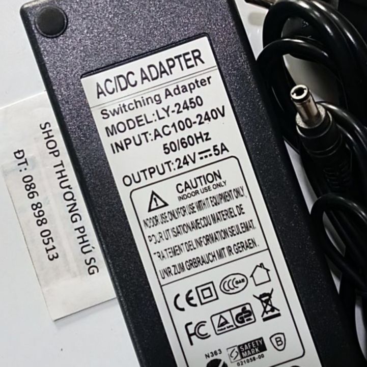 Adapter DC: 24V - 5A (Đầu lớn - Chuẩn cắm 5.5mm x 2.1 ~ 2.5mm)