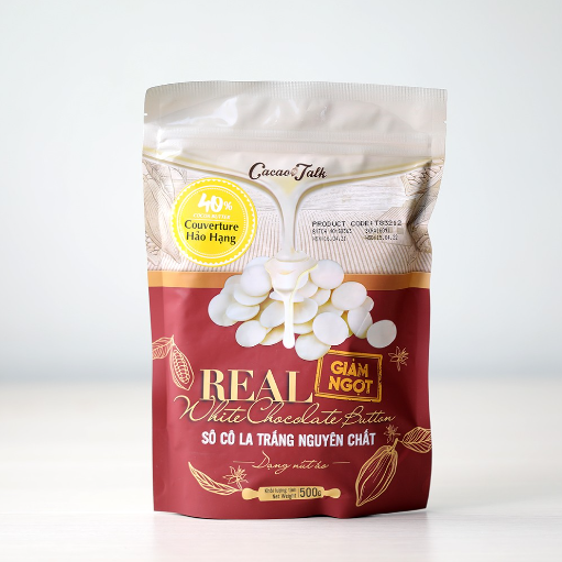 Sô cô la trắng nguyên chất dạng nút áo 40% cacao talk chiết