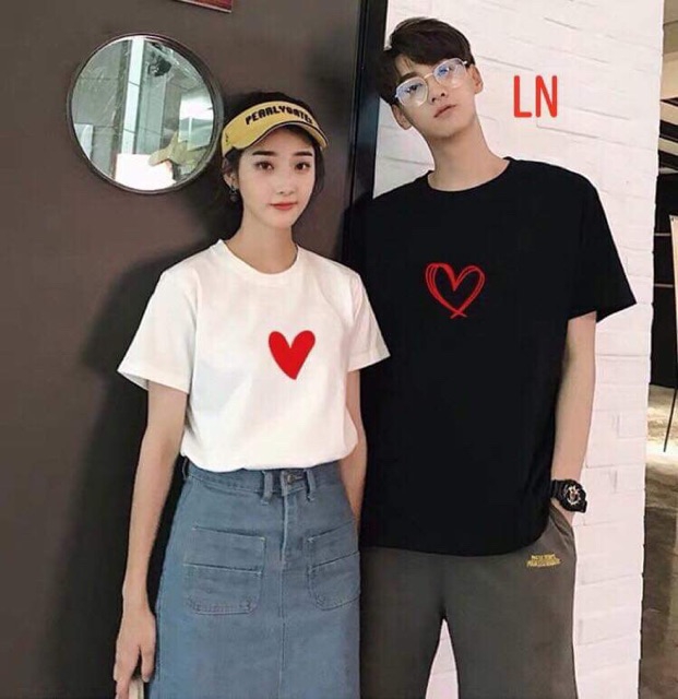 Áo thun đôi (giá  2 áo) tim ngực áo đôi nam nữ, áo cặp nam nữ