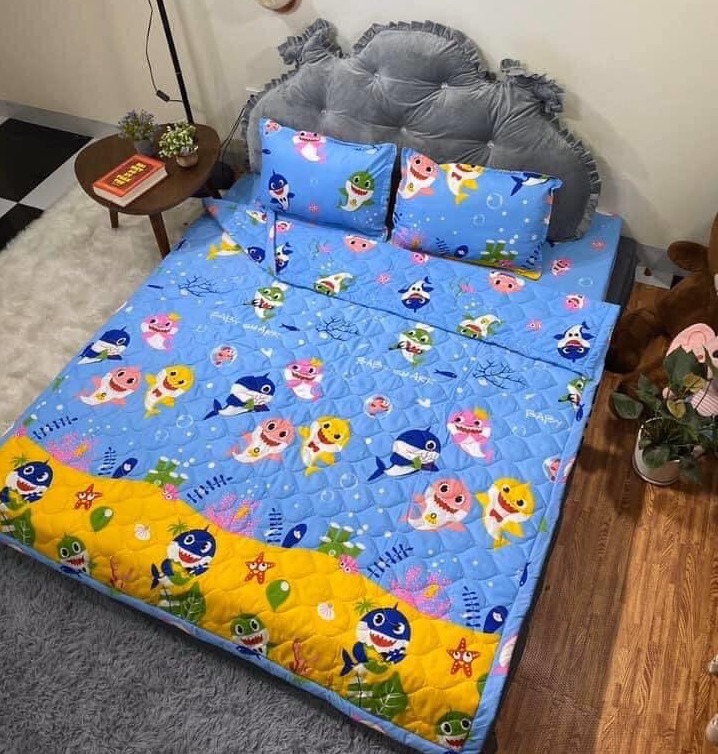 BỘ CHĂN GA GỐI COMBO 5 MÓN - BABY SHARK