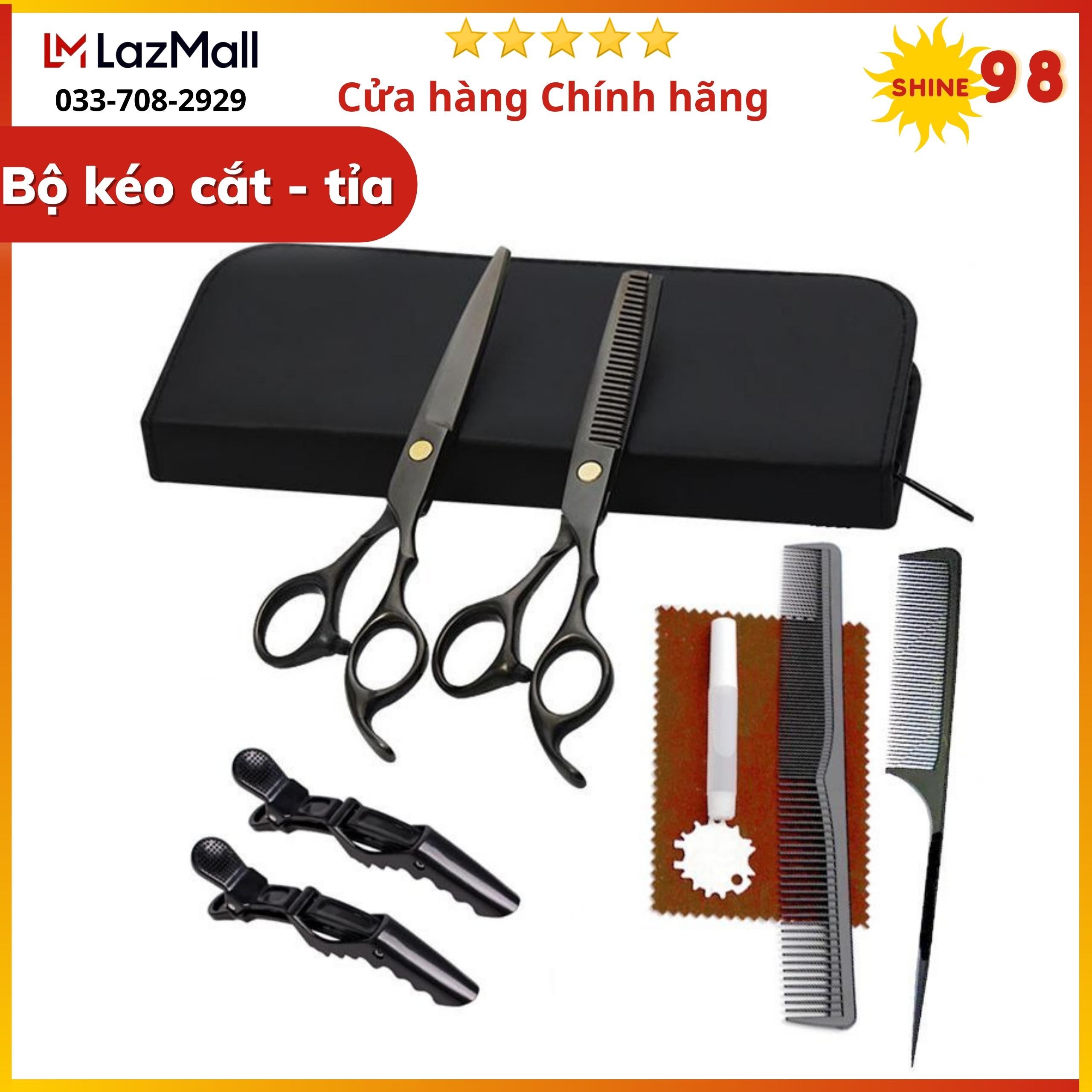 Bộ kéo cắt tóc, Bộ kéo cắt tỉa tóc sơn đen, Kéo cắt và kéo tỉa tóc cao cấp, chuyên nghiệp, TẶNG kèm phụ kiện và phần quà đặc biệt