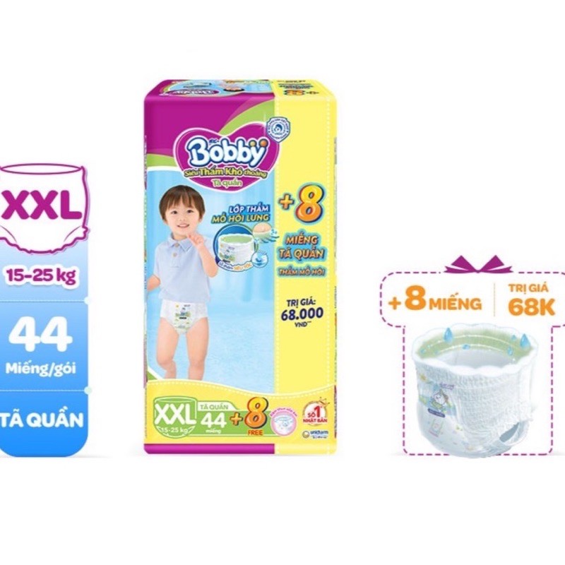 BỈM - TÃ QUẦN BOBBY SIZE XL - 62 MIẾNG (CHO BÉ 12 - 17KG)
