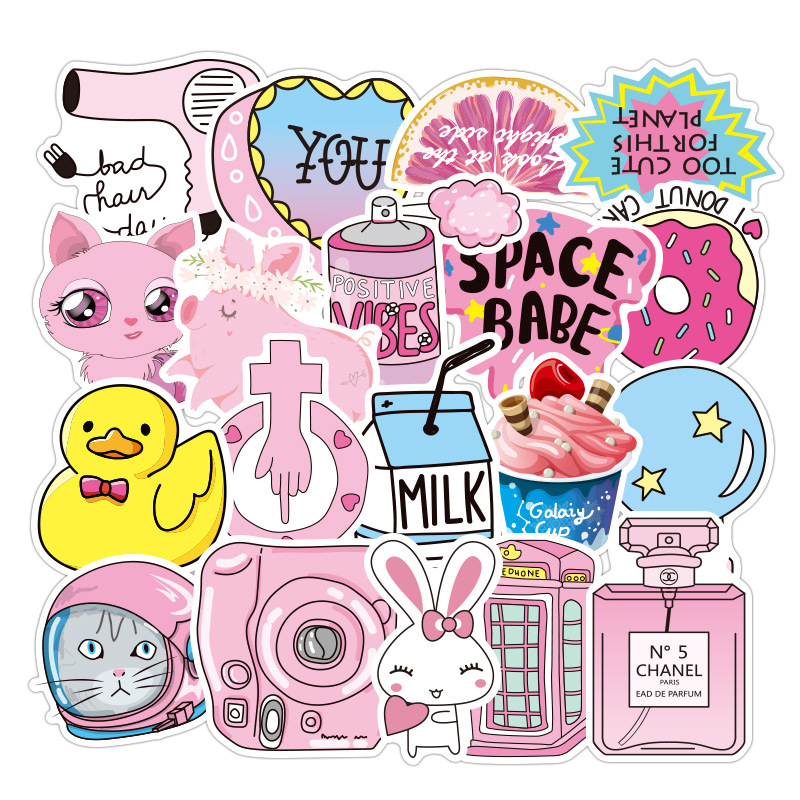 sticker pink SET 30 đến 60 chủ đề màu hồng có ép lụa