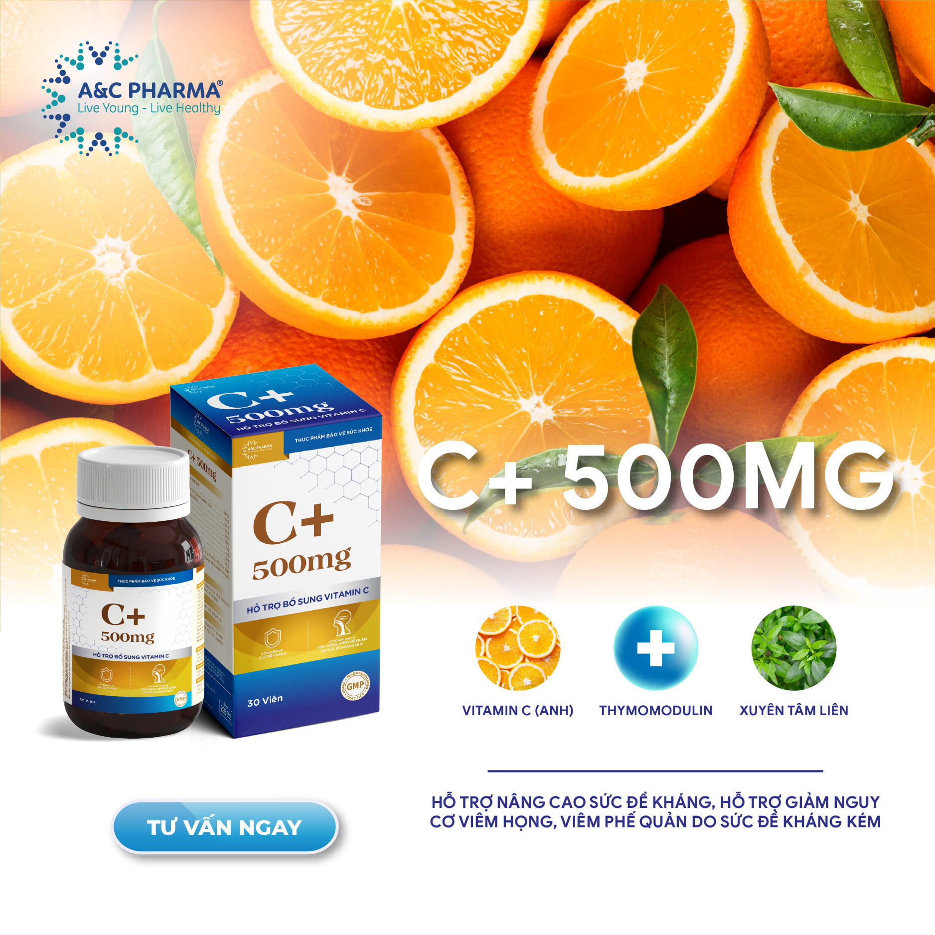 C+ 500MG - Hỗ trợ bổ sung Vitamin C A&C Pharma