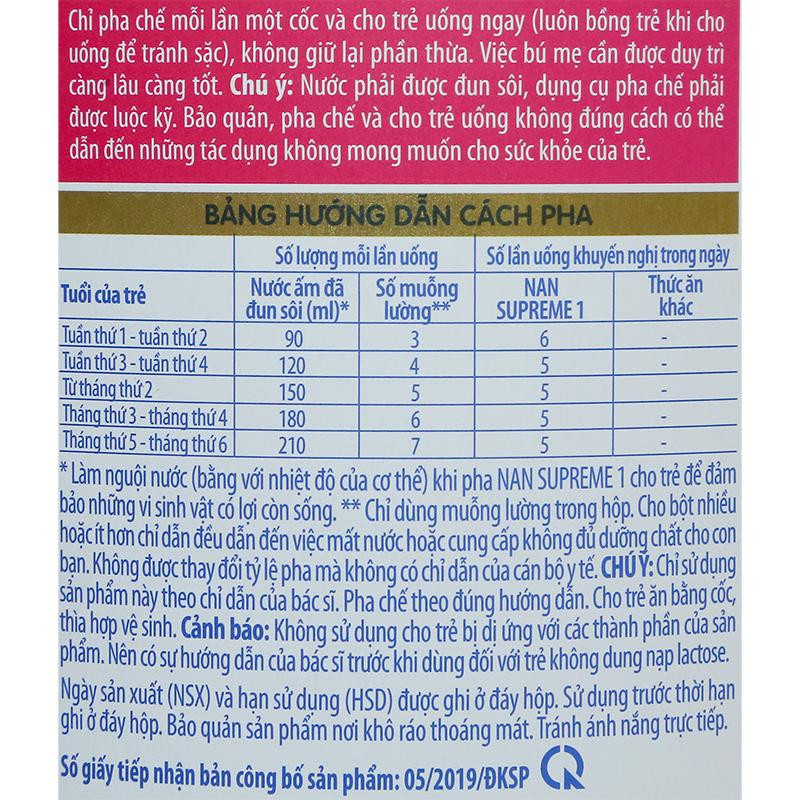 (HSD T5-2024) Sữa Bột NAN Supreme Pro Số 1 800g (0 - 6 Tháng).