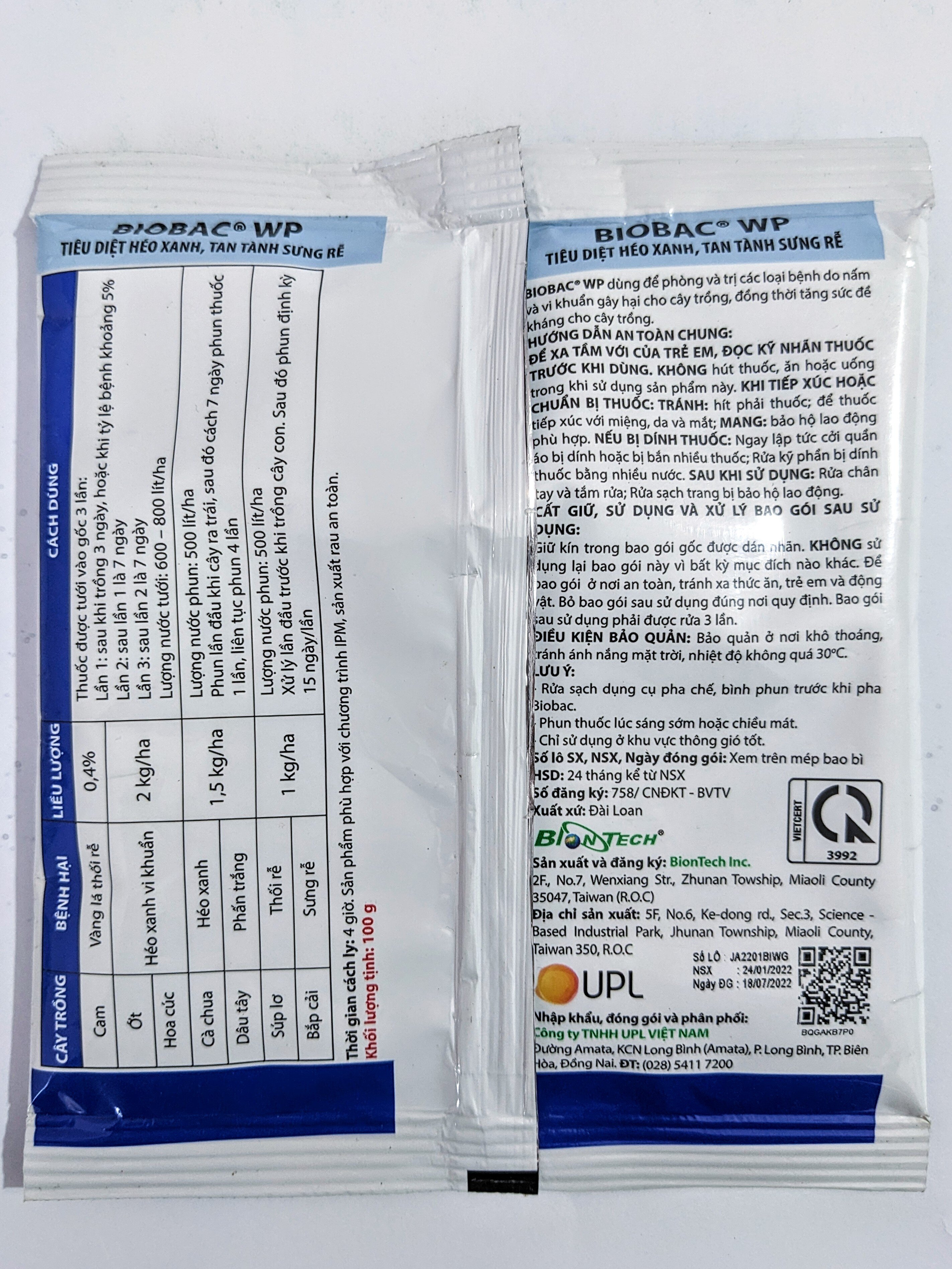 Thuốc Biobac Wp (gói 100g) trị héo xanh, sưng rễ