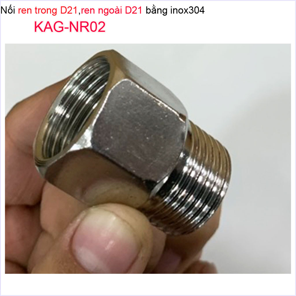 Nối ren trong ren ngoài D21 Nixcor KAG-NR02 Inox, Đầu nối đổi ren - Phụ kiện đổi ren inox (cà Rá)