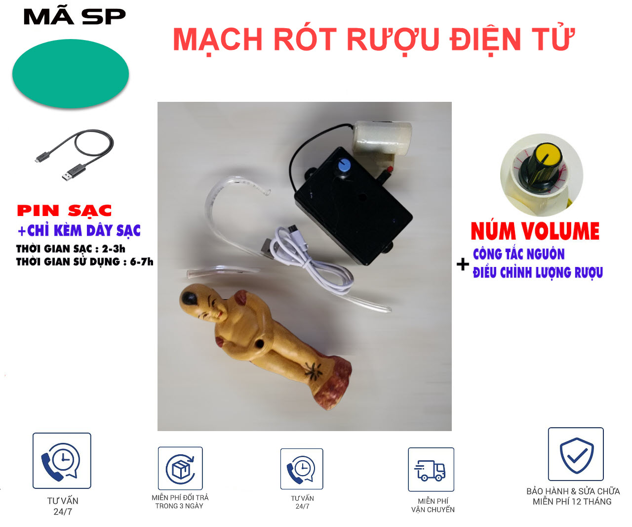 Combo chế bình rót rươu điện tử kèm chú tiểu  [không kèm bình] miễn phí ship