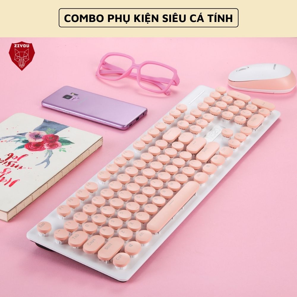 Bộ Bàn Phím Và Chuột Không Dây Màu Hồng Siêu Xinh N520, Phím Gõ ÊM, Kết Nối USB 2.4GHz Siêu Nhanh, Dùng Chip Tiết Kiệm Pin, Thiết Kế Mỏng Nhẹ Dễ Dàng Di Chuyển, Dùng Cho Máy Tính, Laptop, Tivi - ZIYOU