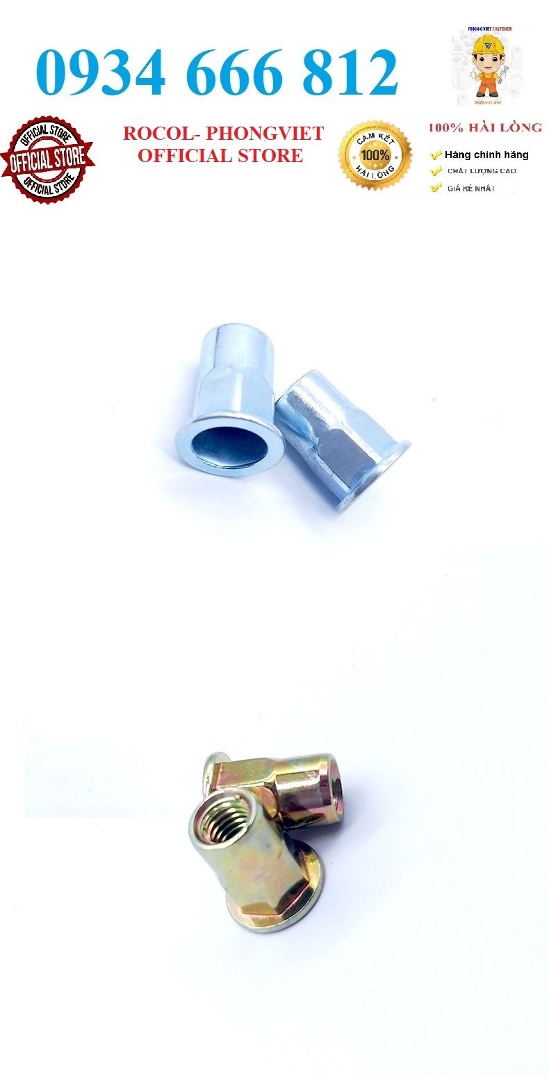 Combo 50c Ốc tán rút nửa lục M8 thép mạ