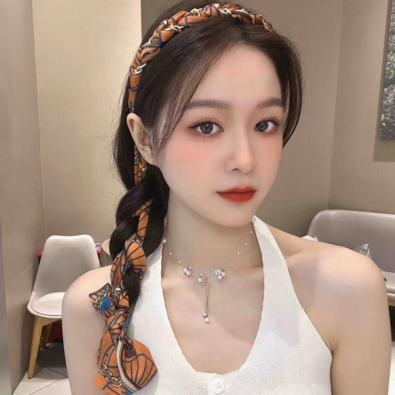 Bờm Cài Tóc Nữ Tết Dây Lụa Hoạ Tiết Siêu Xinh