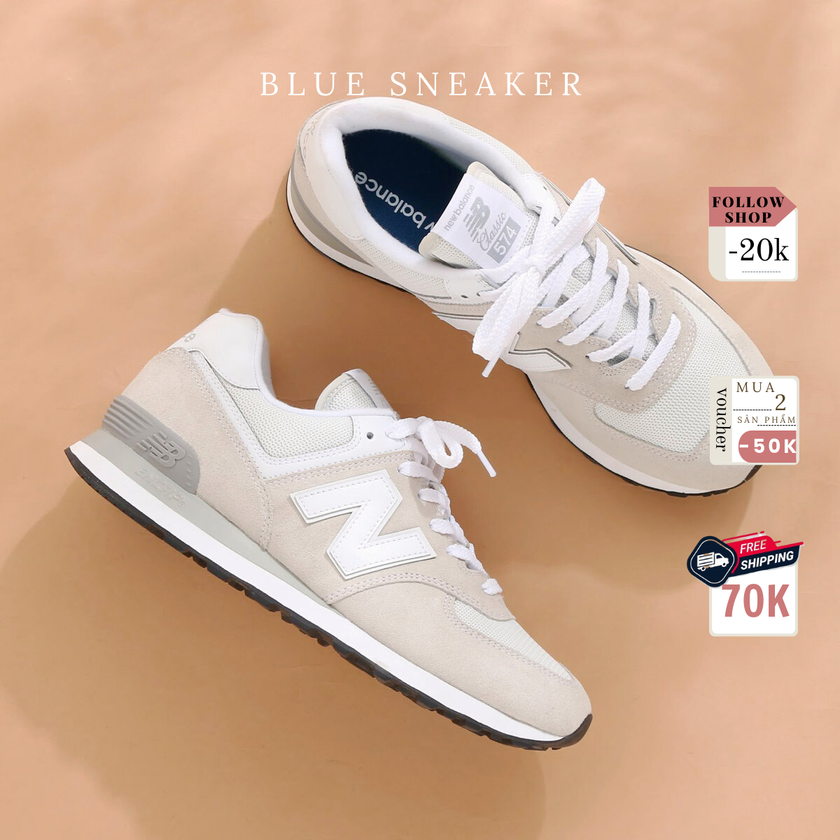 Giày Sneaker Nam Nữ NB 574 Sữa Chữ Trắng (fullbox+tặng hộp bảo vệ box)