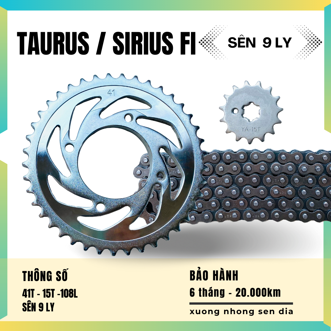 [FreeshipMAX] [HCM] Bộ nhông sên dĩa Sirius fi / Taurus (9ly)
