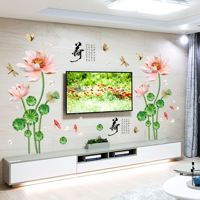 Decal dán tường hoa sen( combo 2 tranh)