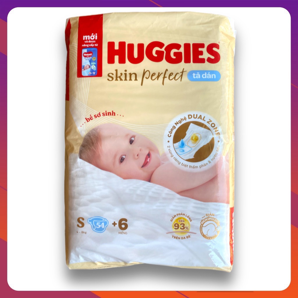 Tã dán sơ sinh Huggies NB70 S54 (NB70+6 S54+6)