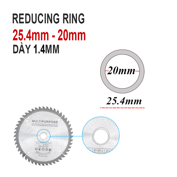 Vòng Đệm / Sơ Mi Chuyển Cốt 25.4 mm Xuống 20 mm Dành Cho Lưỡi Cưa