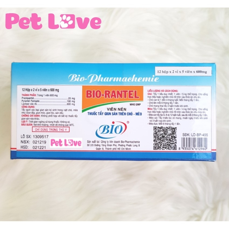 Bio Rantel xổ giun sán chó mèo 1 hộp x 120 viên