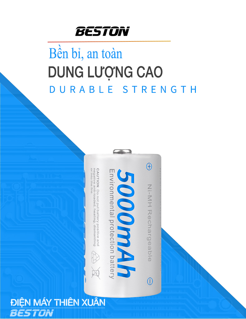 Pin Đai Sạc D 5000mAh (Vỉ 2Pin) Beston Cho Bếp Ga, Đèn Pin, Thiết Bị Công Nghiệp, Pin con ó