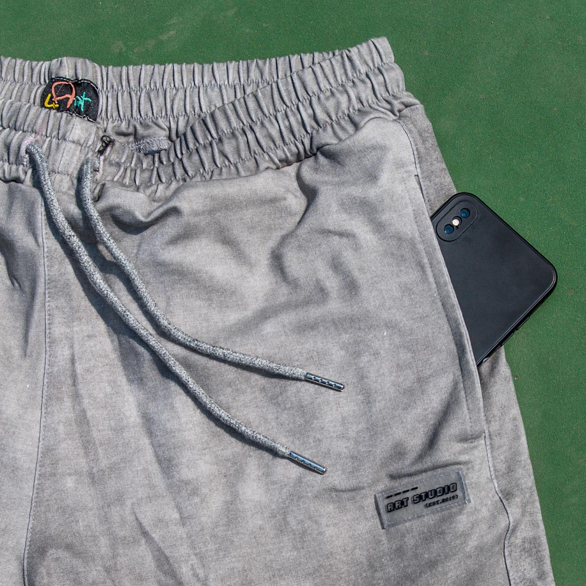Quần Short Destiny Xám Wash Cotton Da Cá