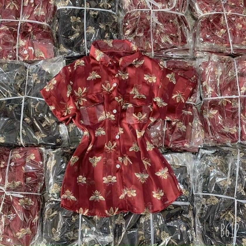Áo sơ mi tay ngắn in họa tiết con ong sang chảnh
