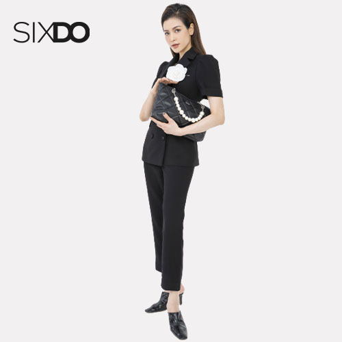 Áo Vest nữ ngắn tay SIXDO (không kèm hoa cài) (Black Short Sleeves Woven Vest)