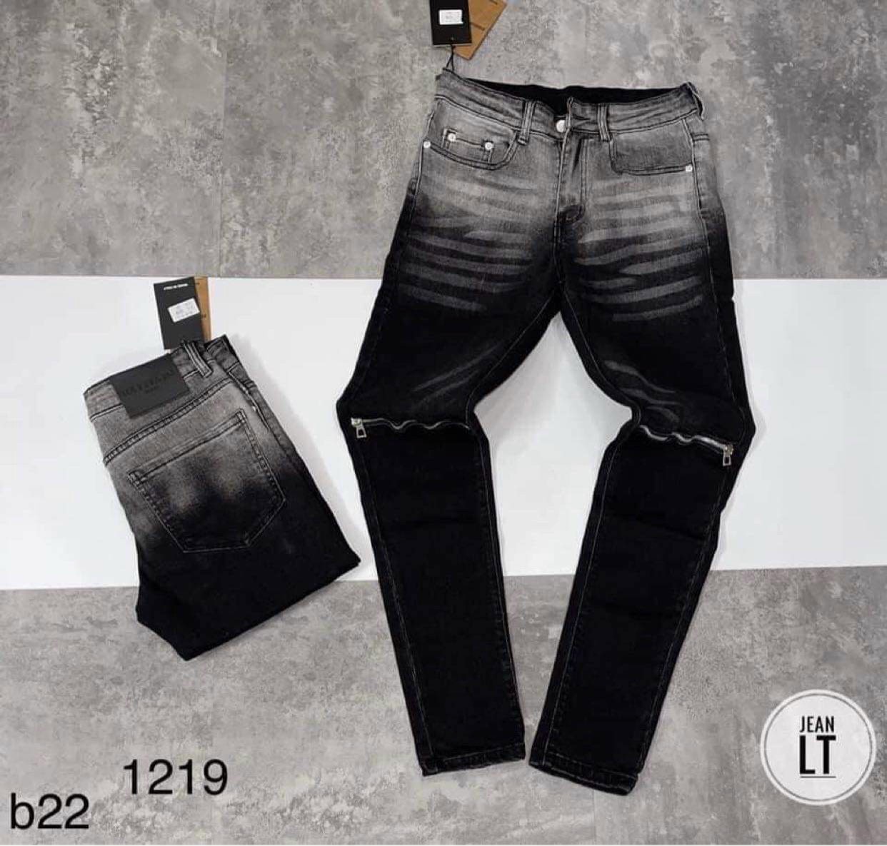 Quần jean Nam dài vá gối rách nhẹ quần chất bò co giãn màu đen trơn mẫu mã đẹp KAYSTORE