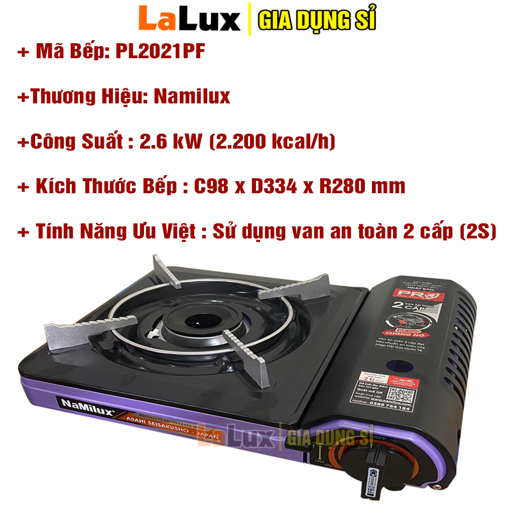 Bếp Gas Mini NAMILUX PL-2021PF Tự Động Ngắt Gas - Bếp Ga Mini Namilux Cao Cấp Chống Nổ 2 Cấp Độ, Bếp Gas Đơn , Bếp Gas Chuyên Dụng Sư Dung Lon Gás Mini , Chất Lượng Đạt Tiêu Chuẩn Nhật Bản LALUX