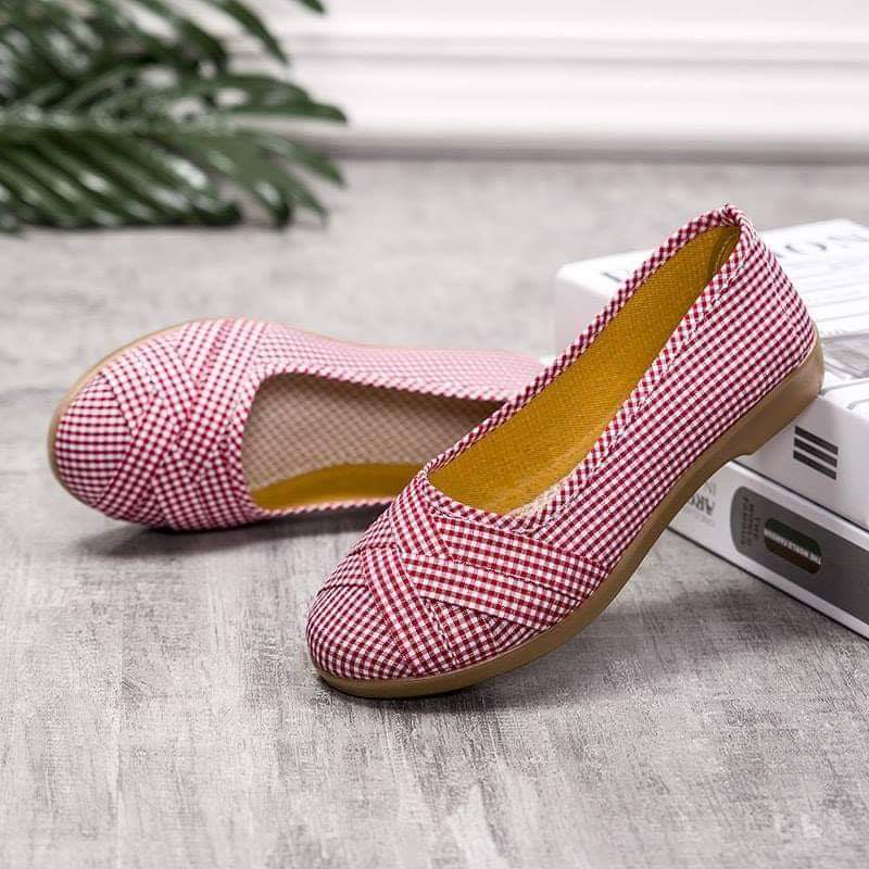 Giày lười vải cotton đế cao su 2cm