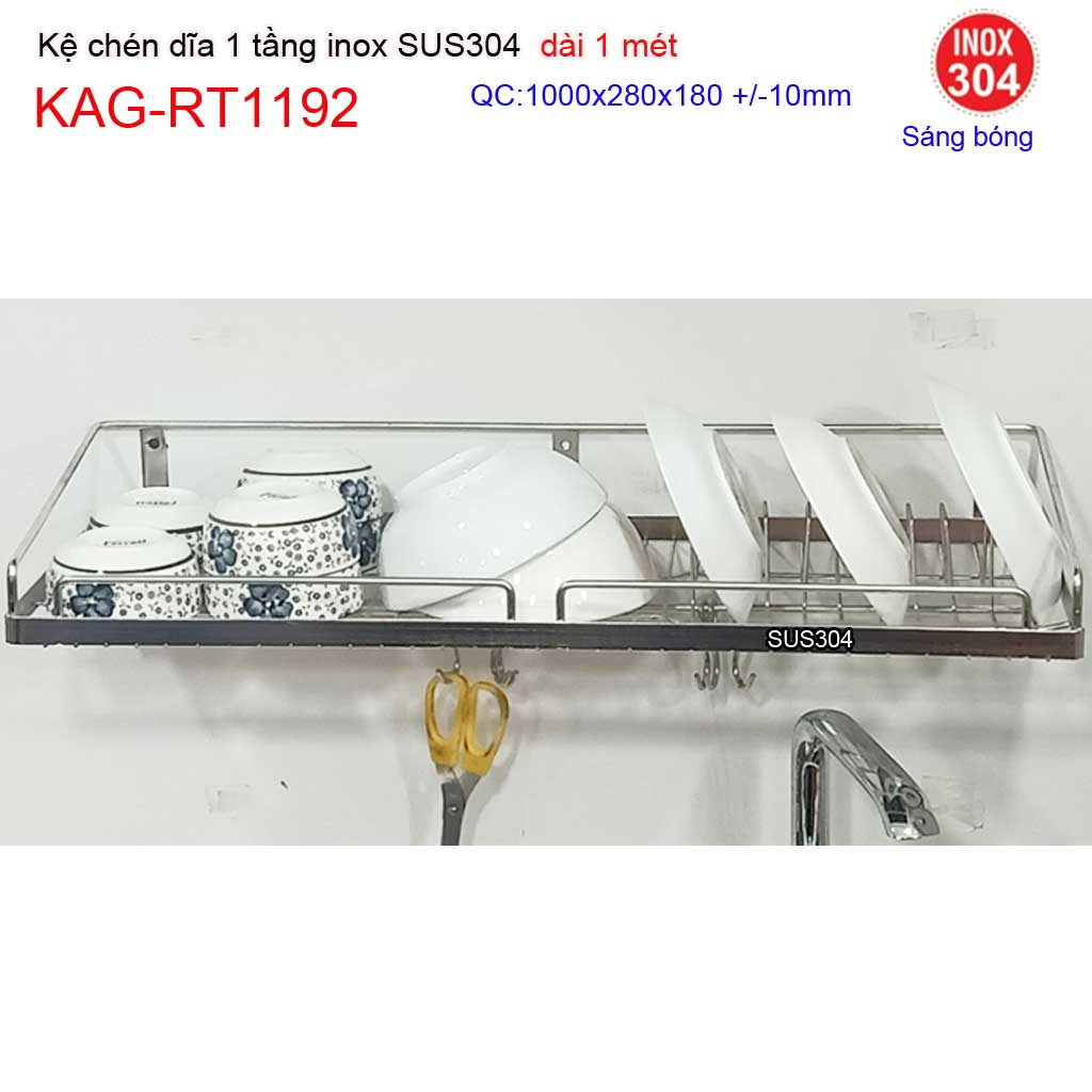 [HCM]Kệ đựng chén bát inox Roca SUS304  kệ úp chén bát 1 tầng inox dài 100cm KAG-RT1192- dài 1m