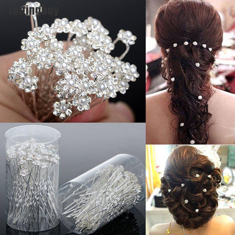 Jettingbuy 40 PCS Wedding Hair Pins Crystal Pearl Flower Bridal Hairpins Hair Accessories