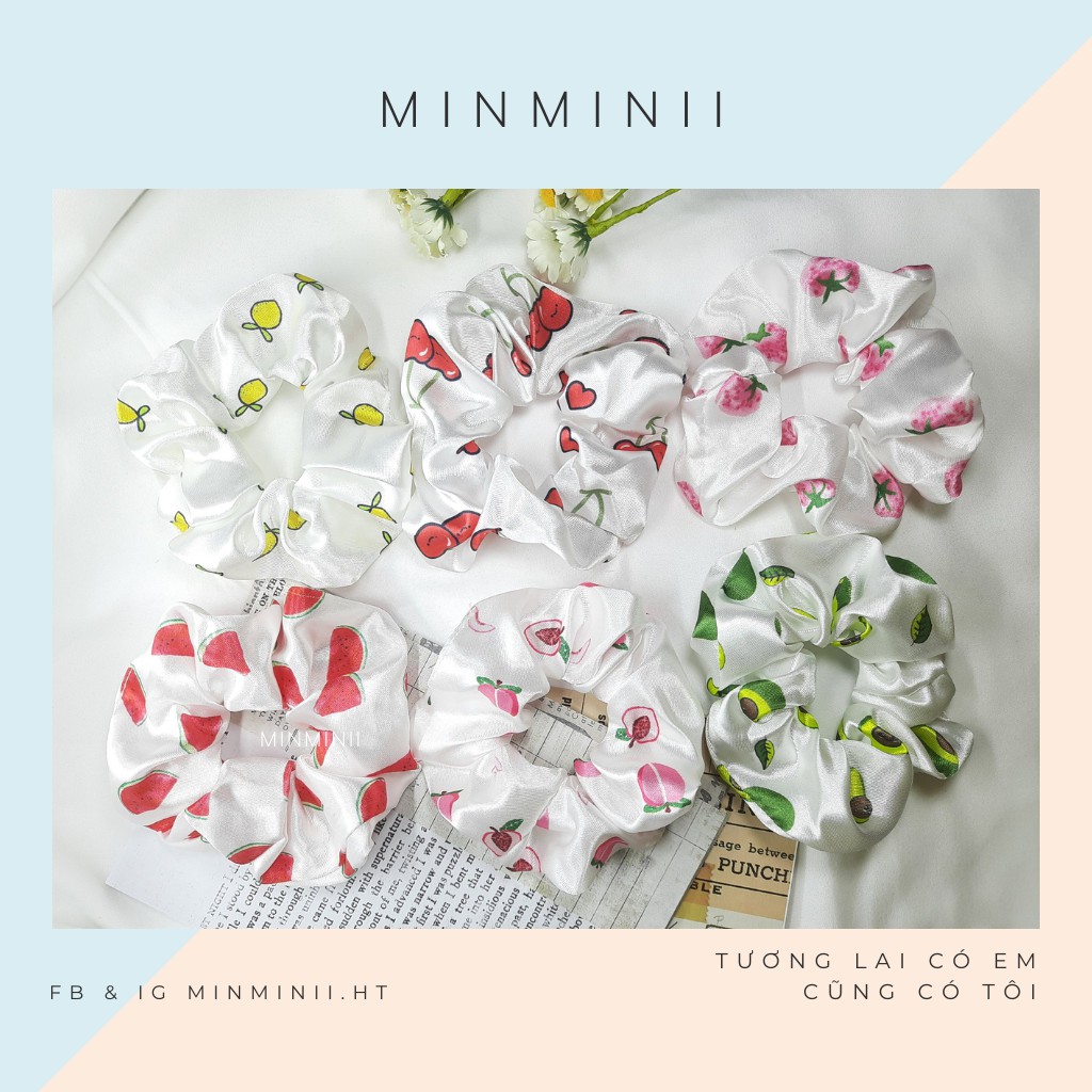 Dây Buộc Tóc Nữ, Cột Tóc Nữ, Dây Buộc Tóc Scrunchies Nữ, Dây Buộc Tóc Phi Lụa Hình Trái Cây Phong Cách Hàn Quốc