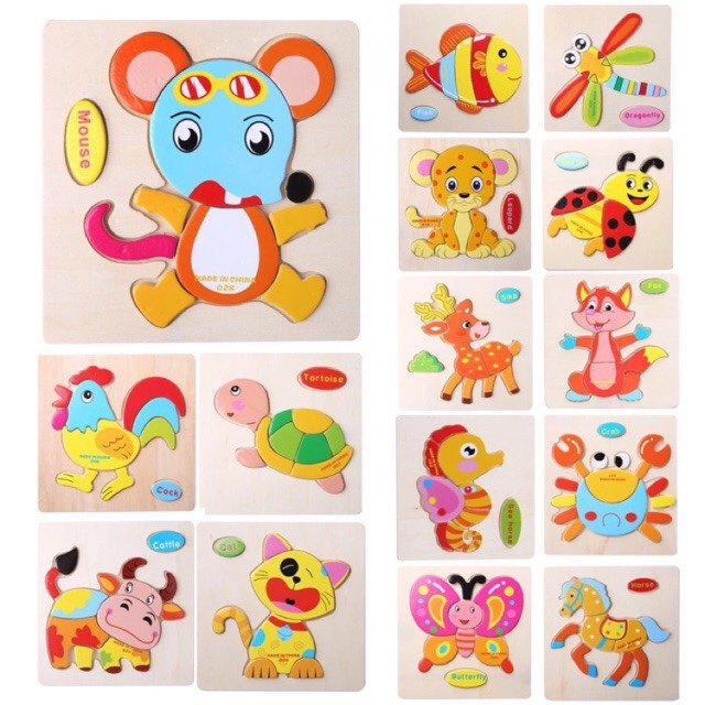 Combo 6 3D paintings smart 3D blocks wooden puzzle creative puzzle toy variable theme building blocks for kids model selection, stimulate the development of memory, visual comparison skills