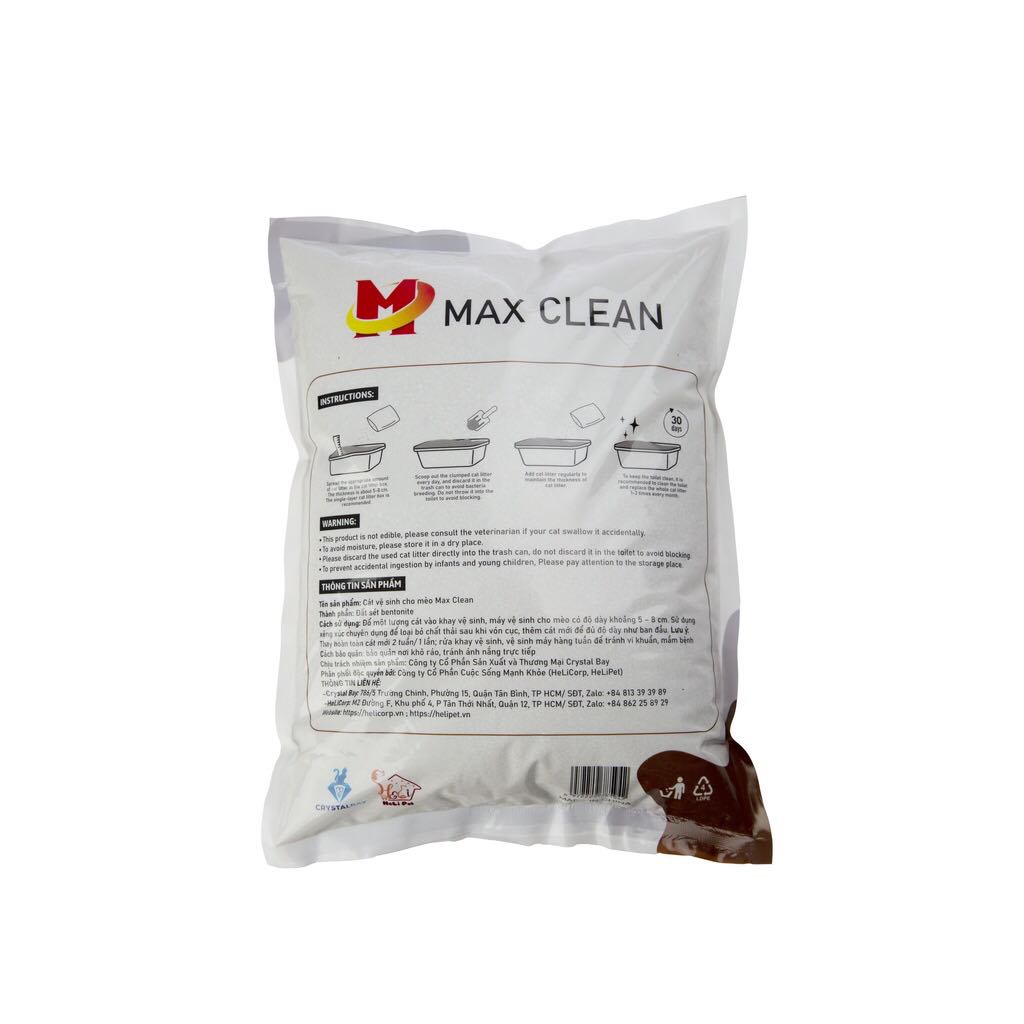 Cát vệ sinh cho mèo, Cát đất sét Max Clean – 4kg (8L), vón cục tốt, khử mùi hiệu quả, tiết kiệm